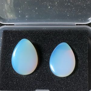 Beautiful Teardrop Opalite Plugs ! Size 1 inch